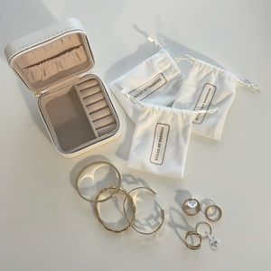 NWT: 7 piece gold jewelry set - 3 bracelets, 4 rings (size 9).